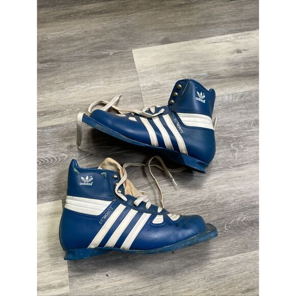 Vintage Adidas St. Moritz Ski Boot Blue White Trefoil Logo 1970s 1980s Rare SZ 9 - Picture 1 of 16